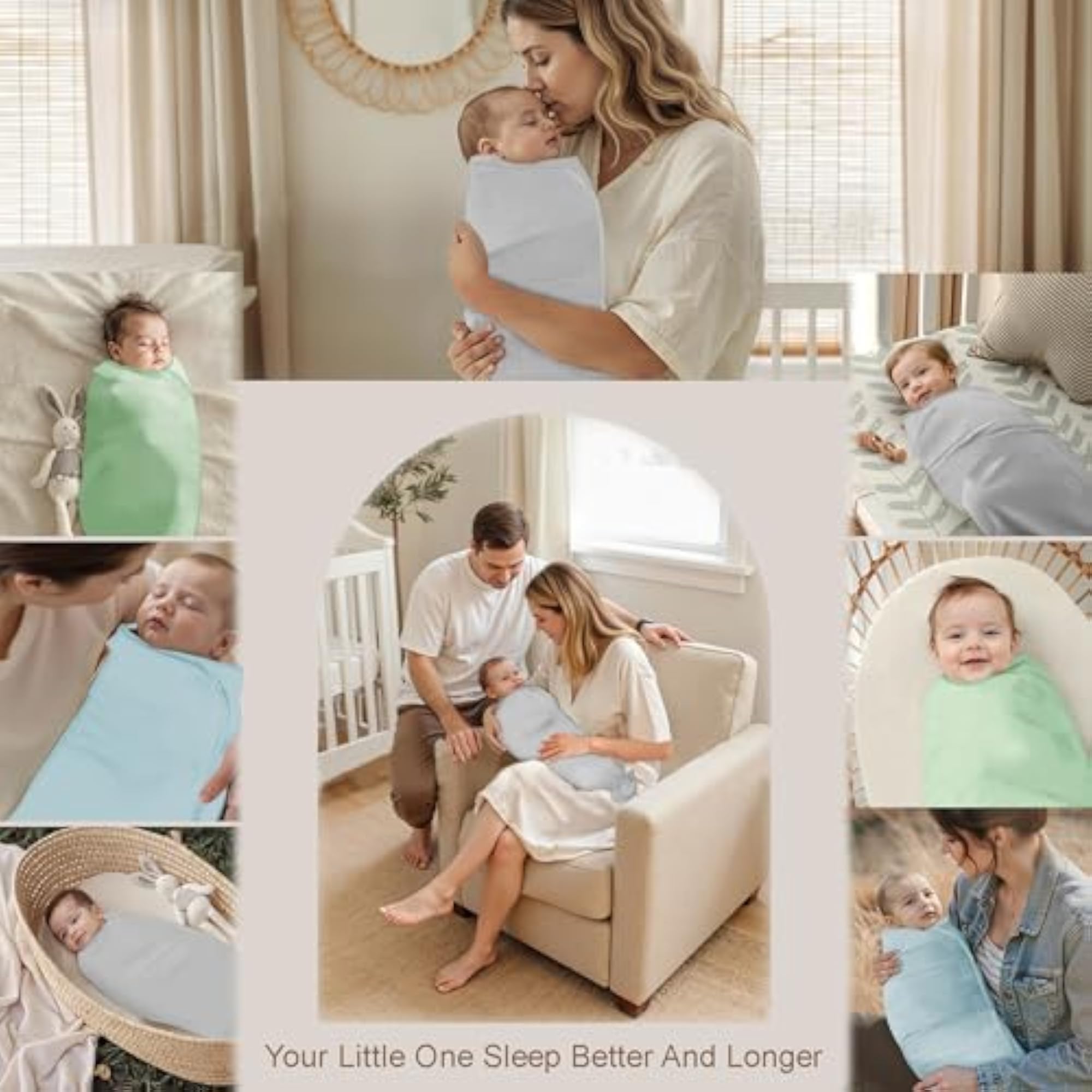 Soft Stretchable Baby Blankets, Adjustable Swaddle Wrap, Grey